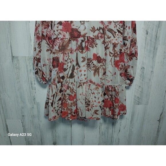 H&M Balloon-Sleeved Dress Beige Floral Size 4 - Picture 2 of 8